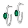 thumbnail image 5 of Auriga Fine Jewelry 14K White Gold Oval Created Emerald and Diamond J-Hoop Earrings for Women, 5 of 7