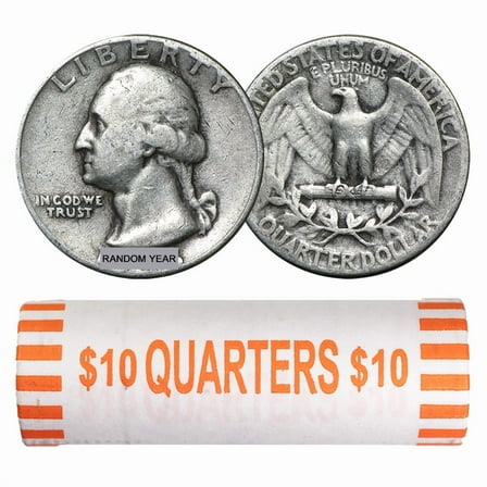90% Silver Washington Quarters - 40-Coin Roll Avg Circ