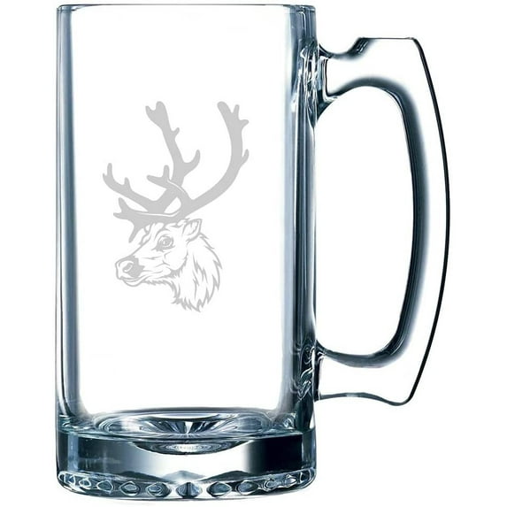 Reindeer Face Zoo Animal Themed Etched 25oz Beer Mug