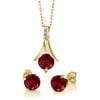 3.05 Ct Red Created Ruby White Diamond 18K Yellow Gold Plated Silver Jewelry Set
