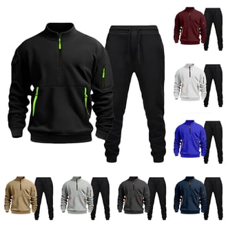 Enjoytime Mens 2 Piece Winter Outfit Solid Color Long Sleeve Zip