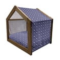 thumbnail image 2 of Dutch Pet House, Ornate Floral Arrangement with Swirls and Curves Monochrome Tile Illustration, Outdoor & Indoor Portable Dog Kennel with Pillow and Cover, 5 Sizes, Indigo and White, by Ambesonne, 2 of 5