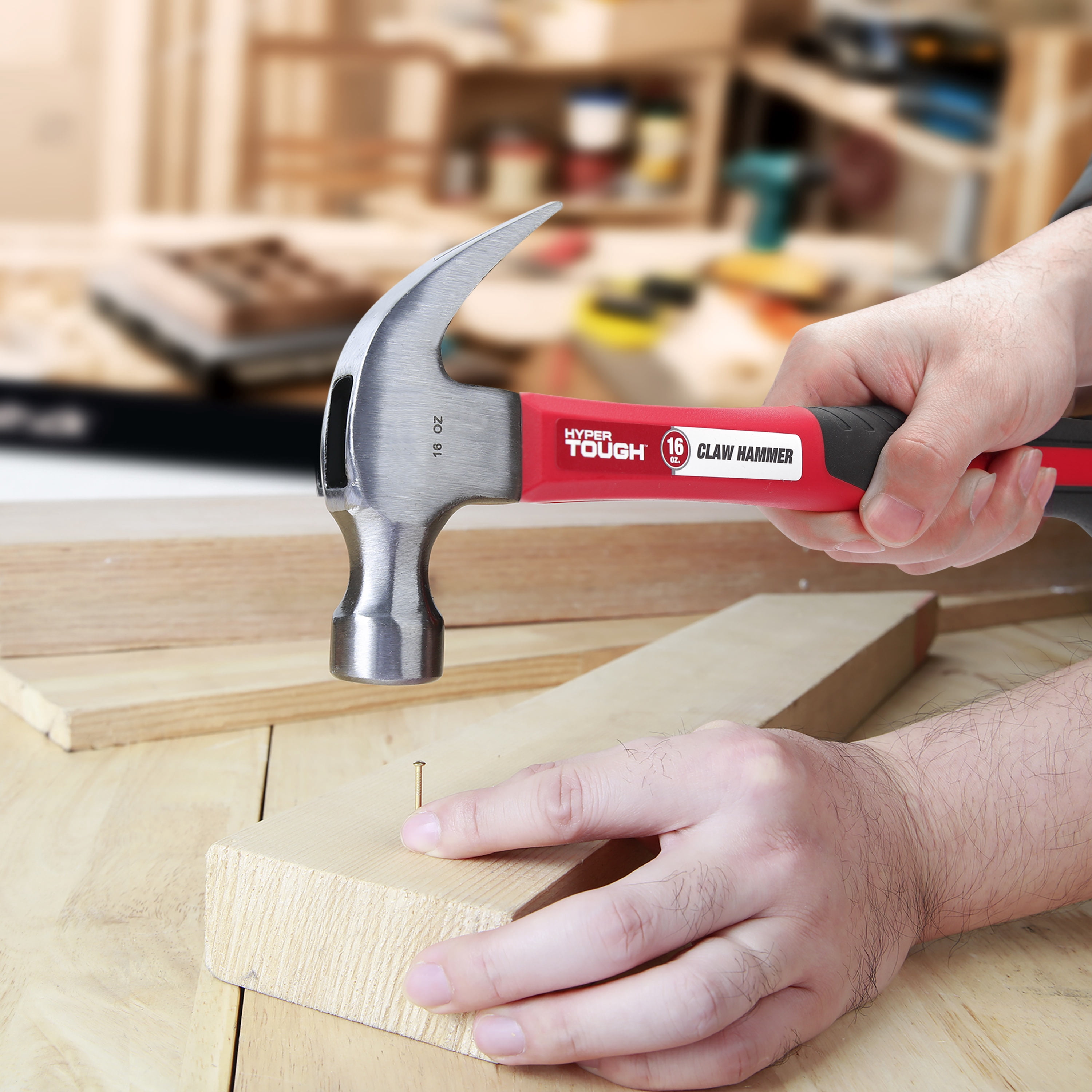 Hyper Tough 16-Ounce Claw Hammer with Fiberglass Handle