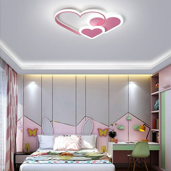 Modern Pink Ceiling Light, Heart-shaped Ceiling Light, Dimmable LED Ceiling Light with Remote Control