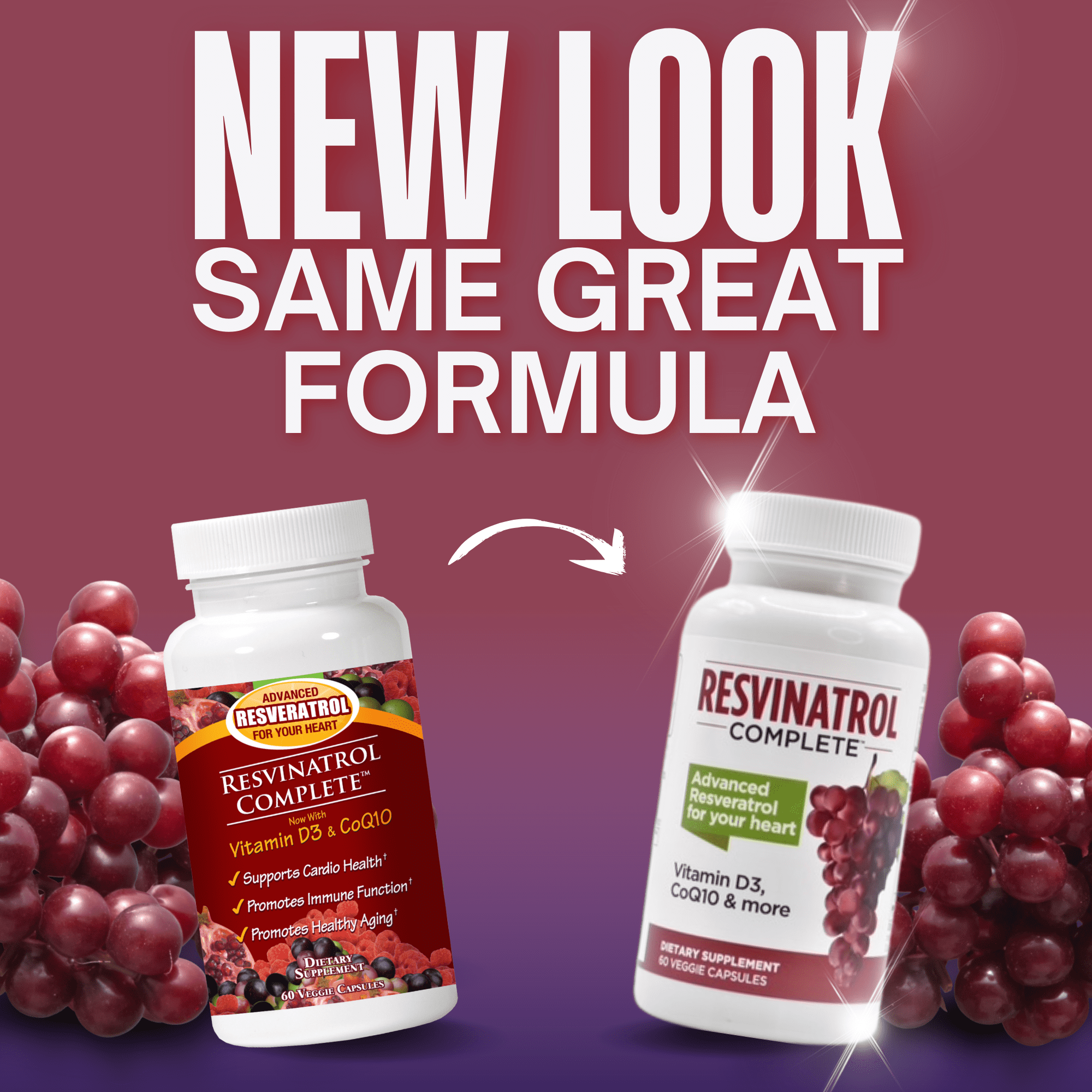 Resvinatrol Complete Capsules, 60 Count - Resveratrol Supplement Supports Heart Health, Healthy Aging and Immune Health