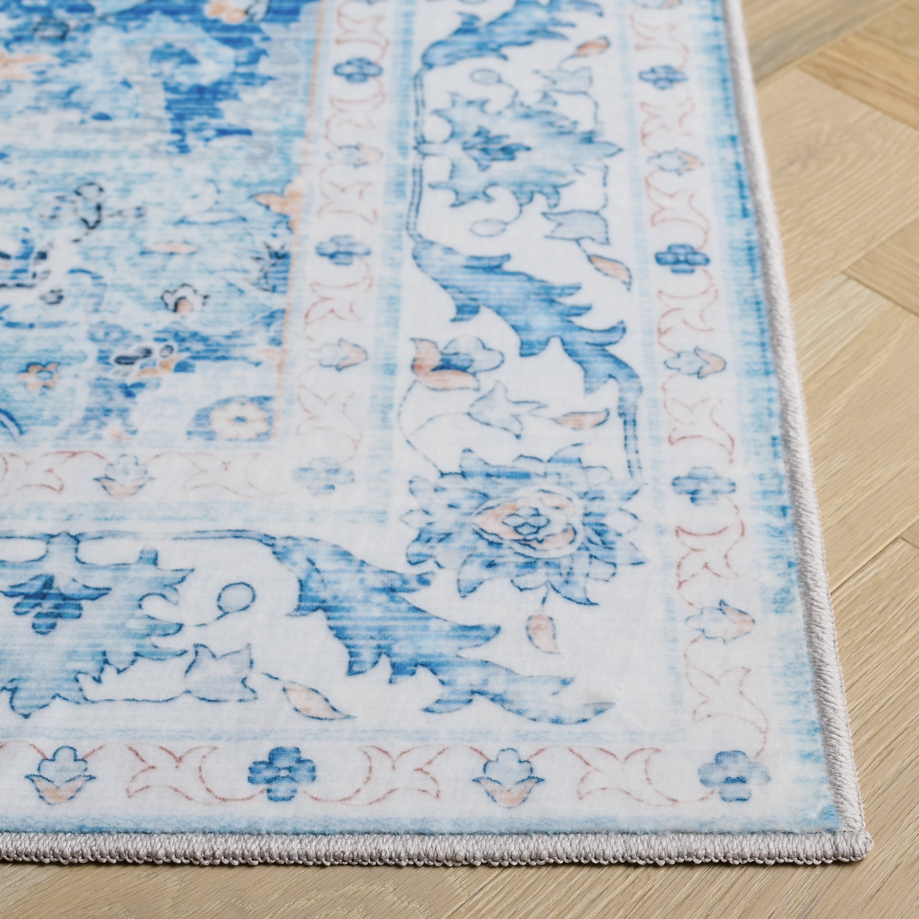 SAFAVIEH Arizona Thames Oriental Machine Washable Area Rug, Light Blue/Blue, 8' x 10'