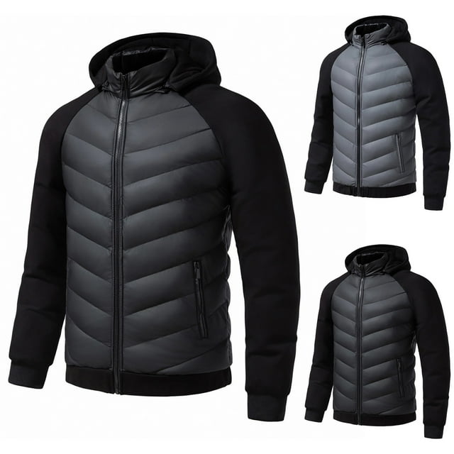 AnuYalue Men Winter Coats Long Sleeve Hooded Jacket Casual Zipper Up Quilted Coats Warm Thicken Soild Color Outwear
