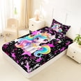 thumbnail image 4 of Erosebridal Kawaii Animal Unicorn Twin Sheet Sets 3pcs For Girls Boys,Kids Stars Print Bedding,Black Pink, 4 of 5
