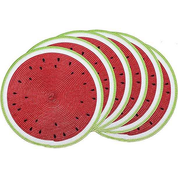 Manteles individuales redondos trenzados de 15.0 in para mesas de comedor, manteles individuales tejidos resistentes al calor, juego de 6 (rojo sandía)