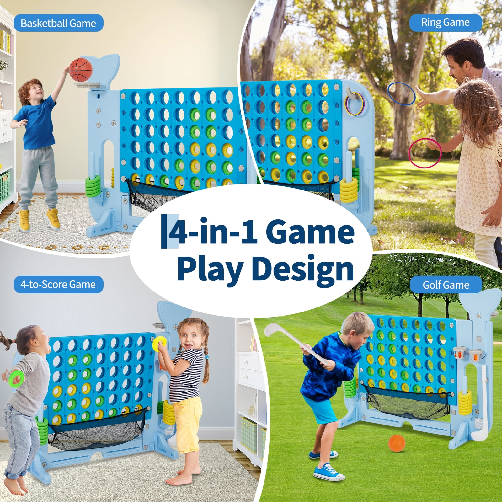 Accreate Giant 4 Connect Outdoor Game, Adjustable Height, with Golf/Basketball/Ring Toss​, Quick-Release Slider, for Family Game Night Essential, Outdoor Camping Party Game, Team Building Events
