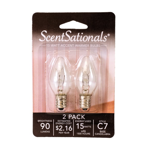 ScentSationals 15 Watt Clear Light Bulbs for Wax Warmers, 2 Pack