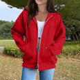 thumbnail image 2 of Resicozy Womens Zip Up Hoodies Oversized Long Sleeve Sweatshirts Comfy Lightweight Y2k Jackets Loose Fit Hooded Sweatshirt Red XL, 2 of 5