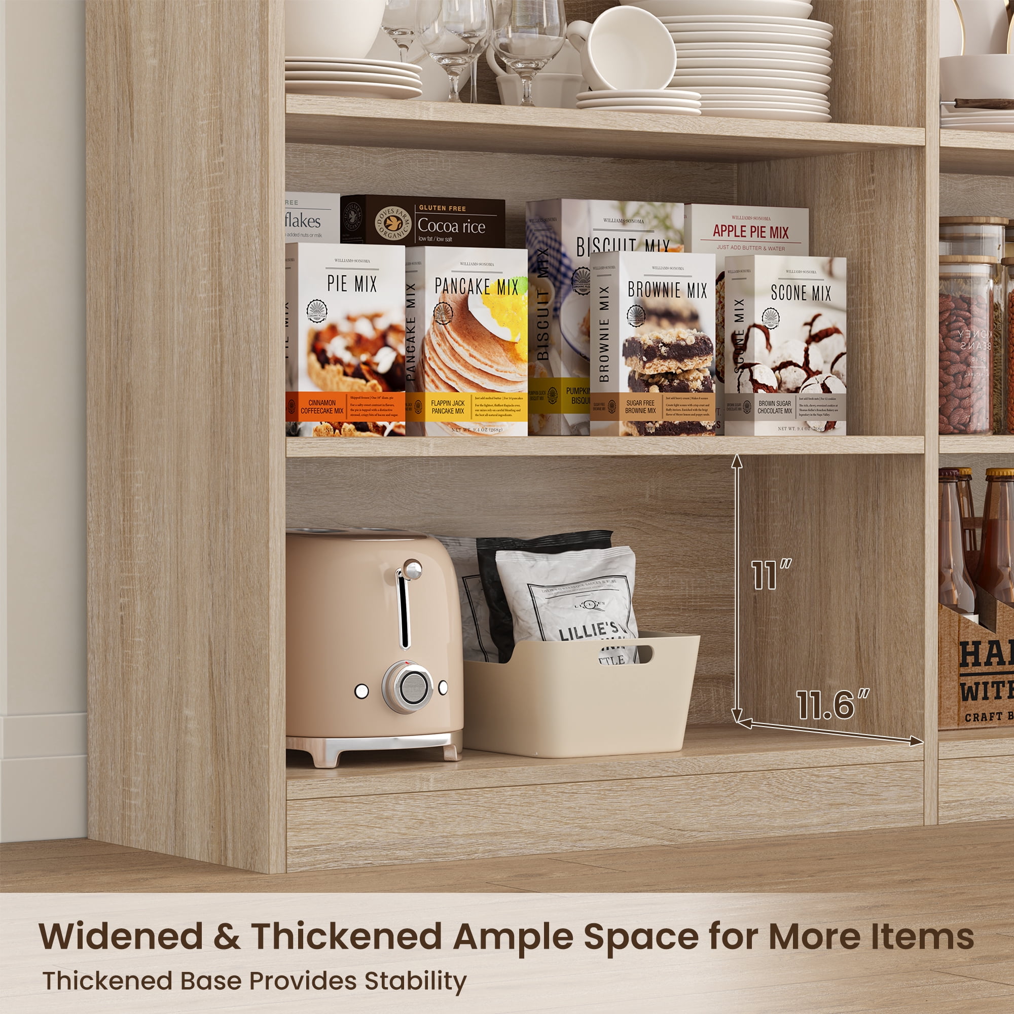 Hiphuta 84" Tall Double Wide 7-Tier Bookcase with 14 Cubes, Large Open Bookcase for Home Office and Living Room, Freestanding Display Book Shelves, Light Oak