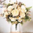 thumbnail image 2 of Flores artificiales de seda rosas baratas para decoración de otoño, ramo de flores falsas blancas para bodas, hogar, Navidad, otoño, suministros para coronas artesanales, 2 of 5