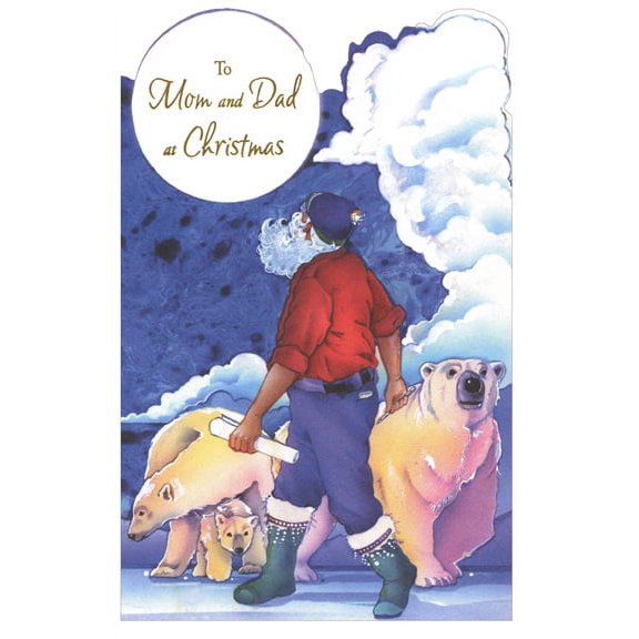 Freedom Greetings Santa & Polar Bears: Mom & Dad Christmas Card