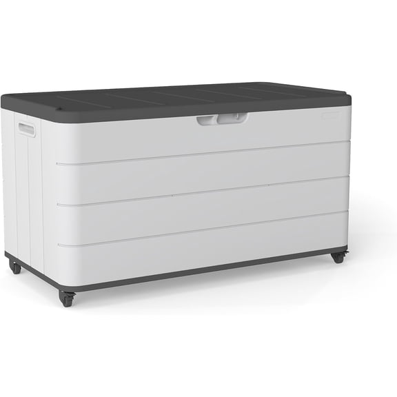100GAL Square Storage Box (With Wheels) White,Waterproof Resin Storage Bin for Patio Cushions,Accessories,UV Resistan