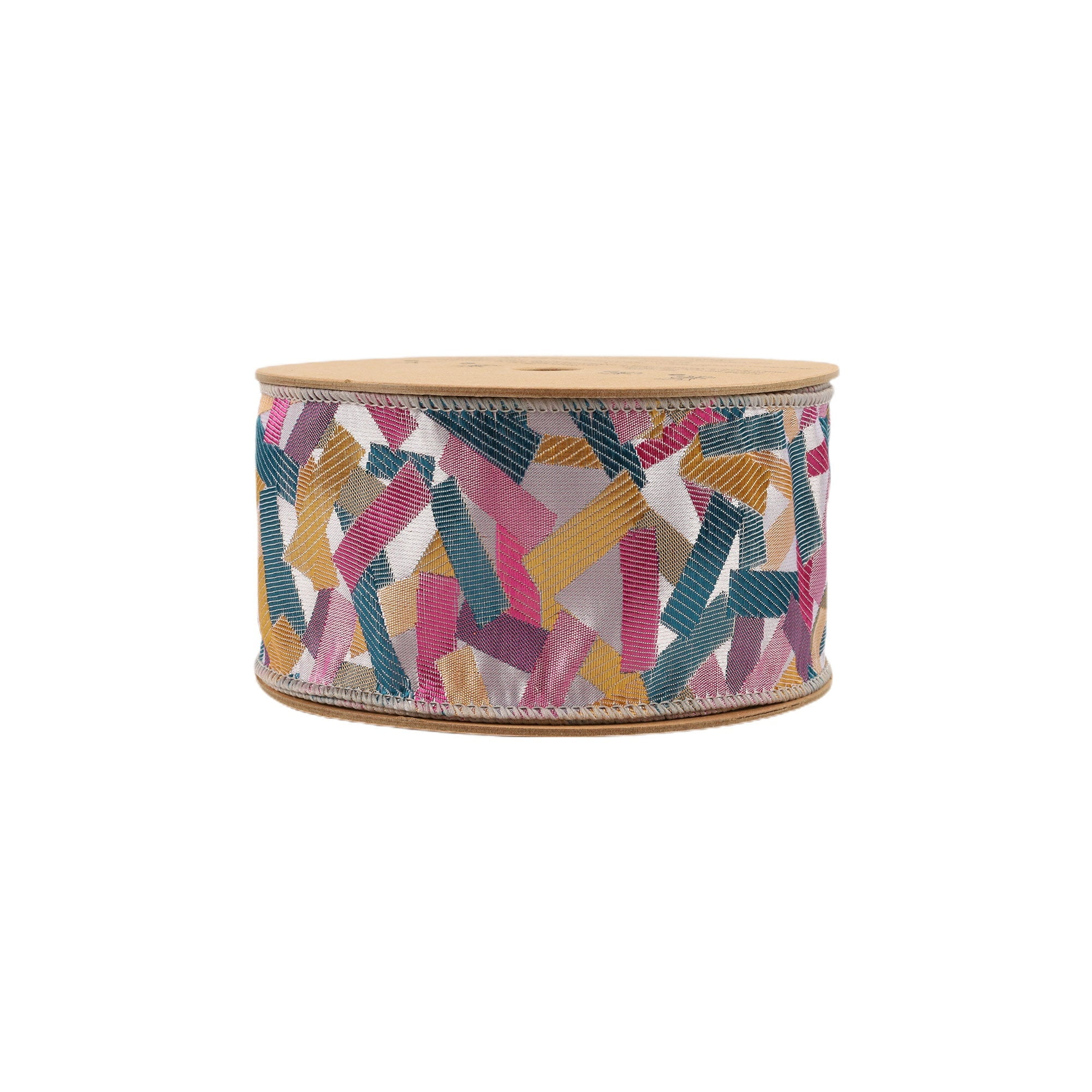 LaRibbons 2 1/2" Wired Ribbon Confetti, Silver/Hot Pink, 10 Yard Roll