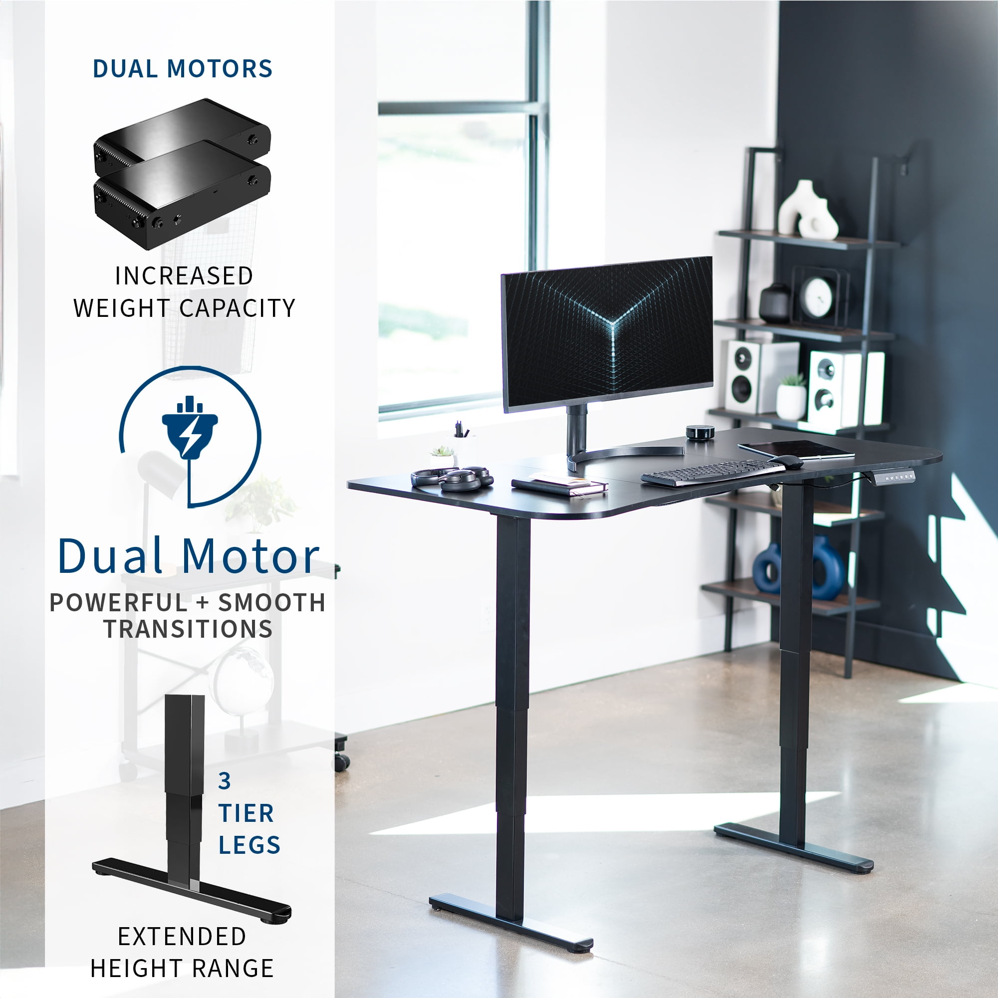 VIVO Electric 63" x 32" Stand Up Desk, Black Carbon Fiber Top, Black Frame