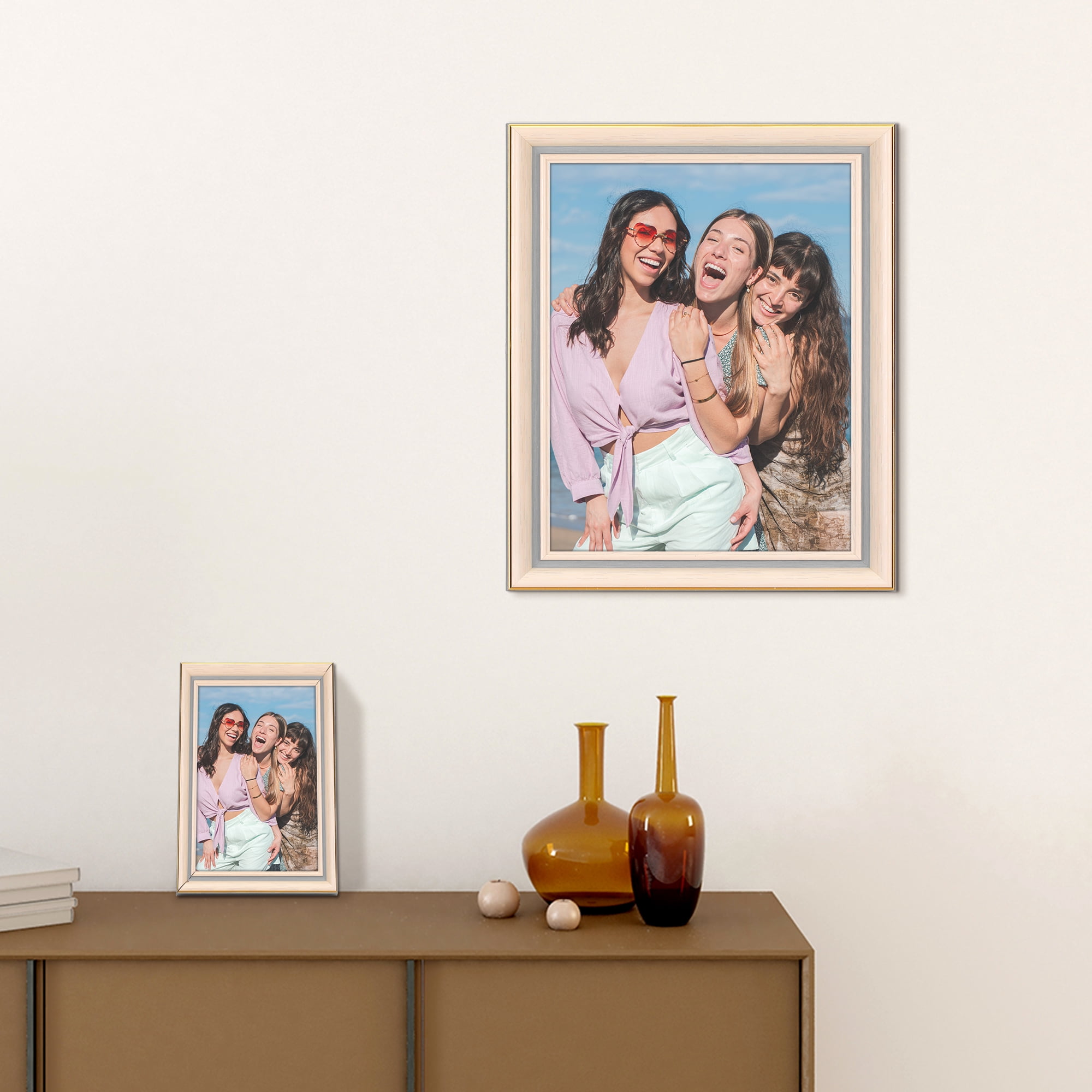 Unique Bargains Picture Frame for Tabletop Wall Hanging Art Photo Frame Blue White 8.5x11