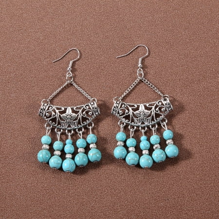 Zhuge Bohemian Handcrafted Turquoise Drop Dangle Earrings, 1 Pair Lightweight Boho Statement Jewelry,B08