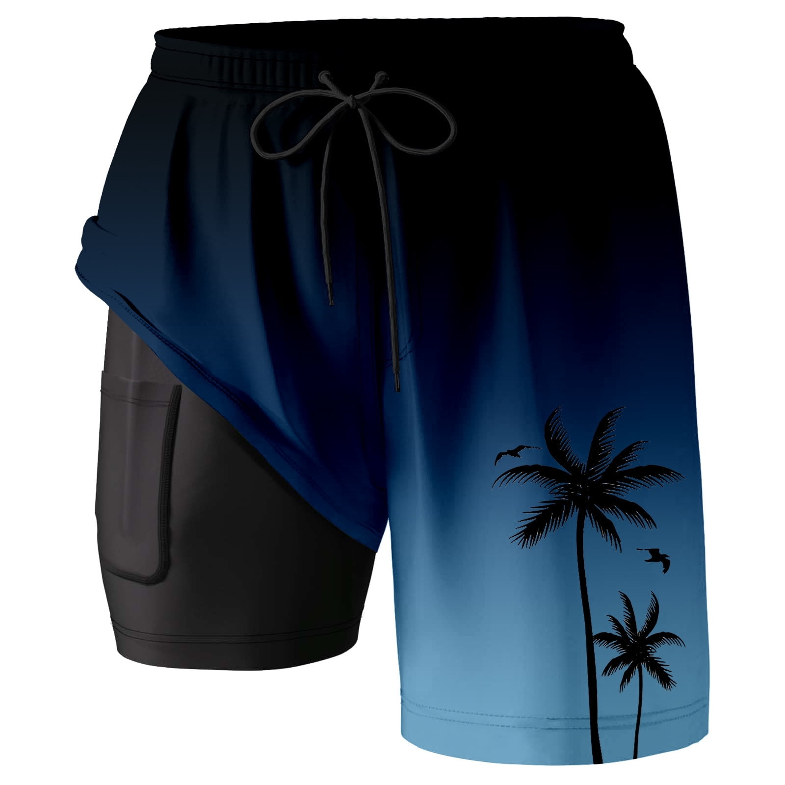 MuXiKeJi Clothes Mens Swim Trunks with Compression Liner 2 in 1 Drawstring Elastic Waisted Swim Trunks Beach Travel Bathing Suit