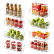 Set Of 8 Refrigerator Organizer Bins - 4 Large and 4 Small Stackable Fridge Organizers for Freezer, Kitchen, Countertops, Cabinets - Clear Plastic Pantry Storage Rack