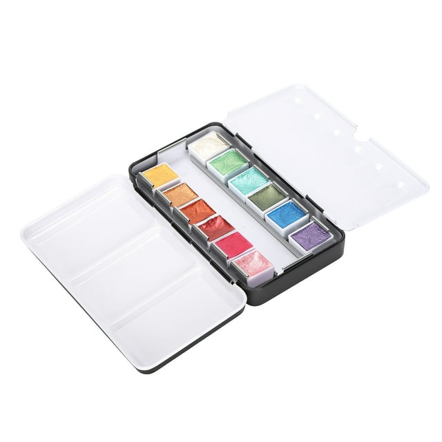 Juego de pigmentos de acuarela de color brillante portátil con pintura de acuarela de brillo nacarado con caja