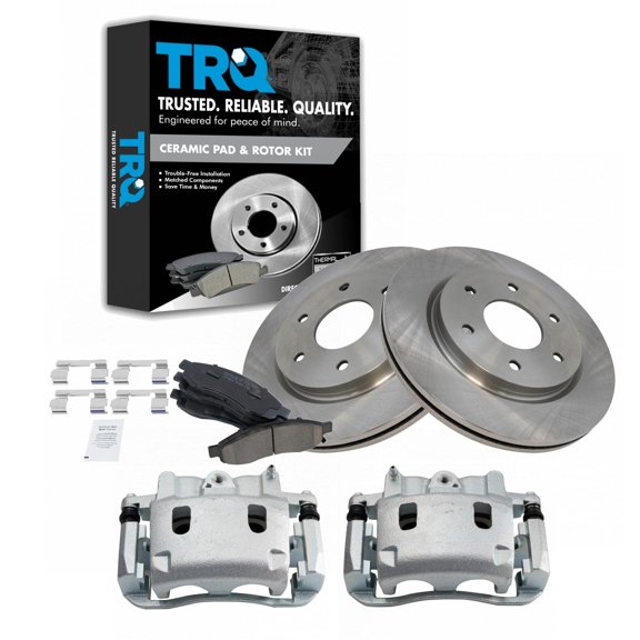 TRQ Front Brake Pad & Rotor Kit Brake Caliper Brake Pads Brake Rotor Ceramic Vented Fits Select 2005-2006 INFINITI QX56 Nissan Armada 2005-2007 TITAN