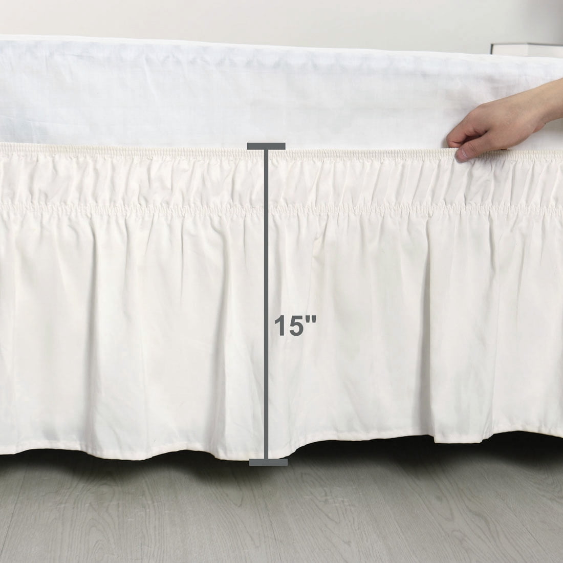 Unique Bargains Polyester Elastic Dust Ruffled Bed Skirt with 15" Drop Twin Beige