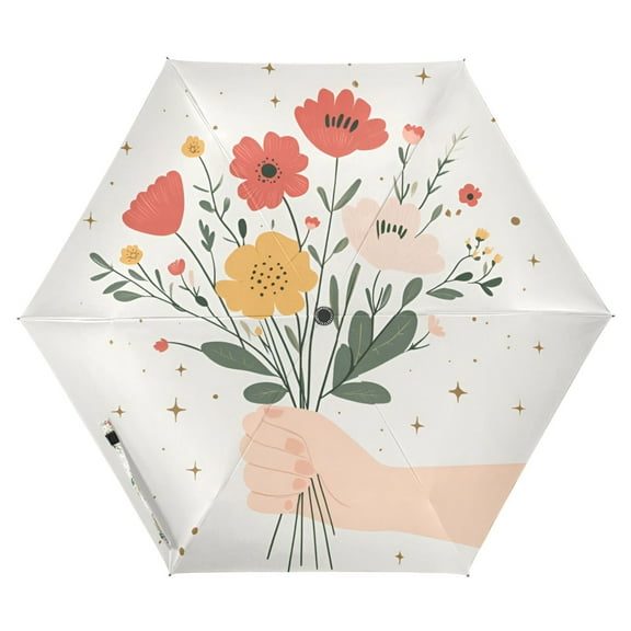 FORMRS Travel Umbrella Folding Auto Open Close Windproof Rain UV Protection, Gray Cute Flower