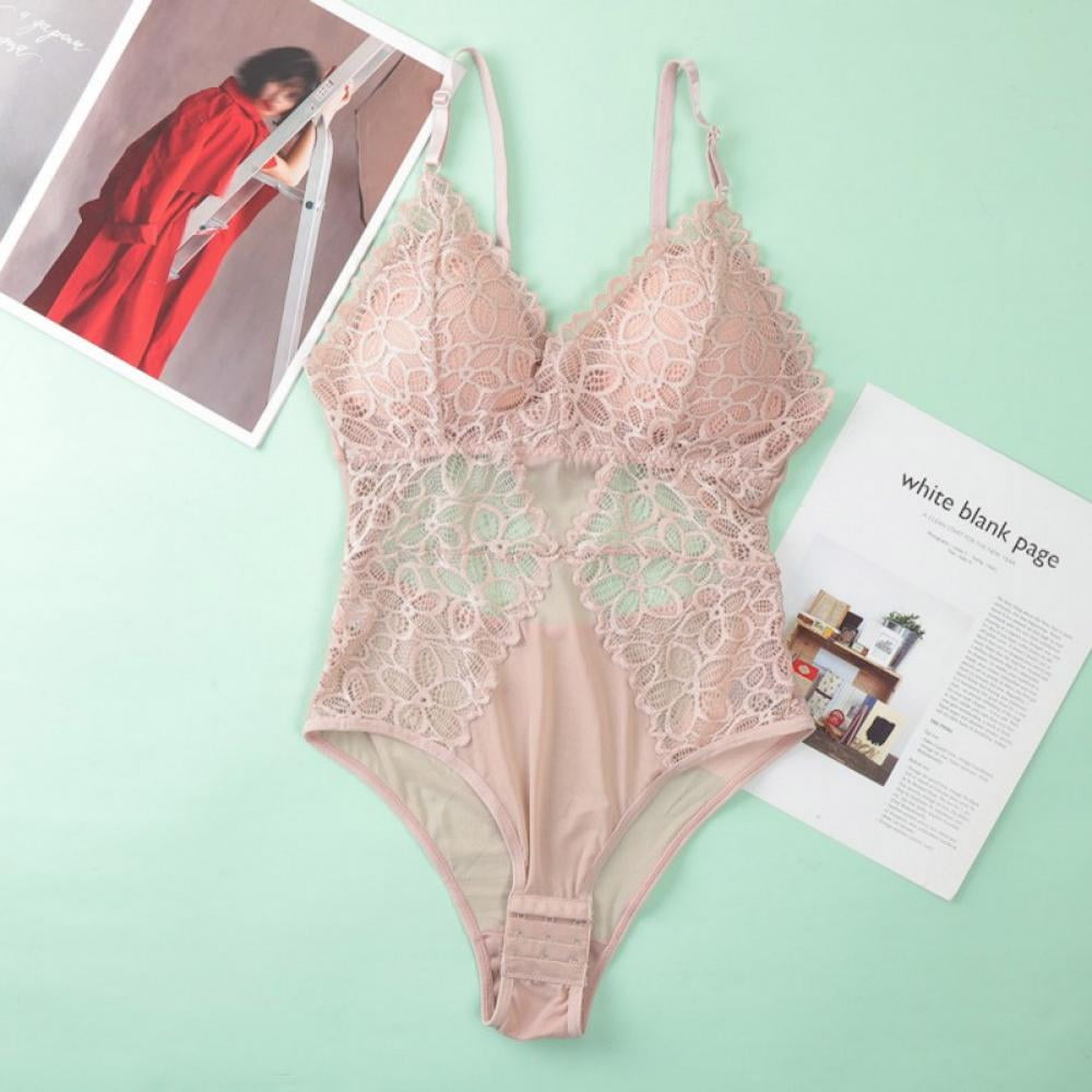 Womens One Piece Lingerie Deep V Teddy Sexy Lace Bodysuit