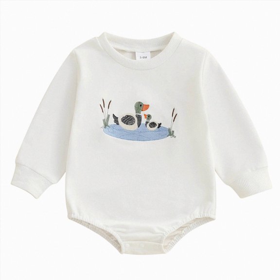 enyan Newborn Baby Boy Girl Fall Winter Clothes Long Sleeve Bubble Sweatshirt Romper Cute Infant One Piece Outfit(White,6-12 Months)