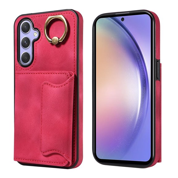 Case for Samsung Galaxy A54, PU Leather 3 Card Slots with Finger Ring Holder Shockproof Phone Case