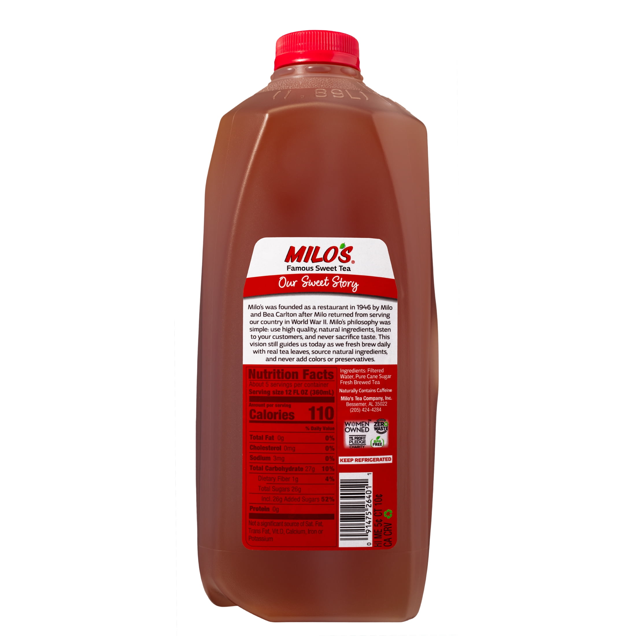 Milo's Sweet Iced Tea Half Gallon, Fresh Brewed Refrigerated Tea 64 fl oz
