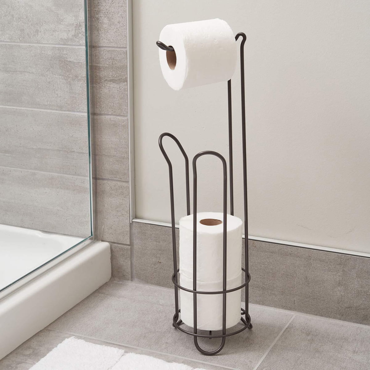 Acehoom 29 in. H Freestanding Toilet Paper Holder in Matte Black