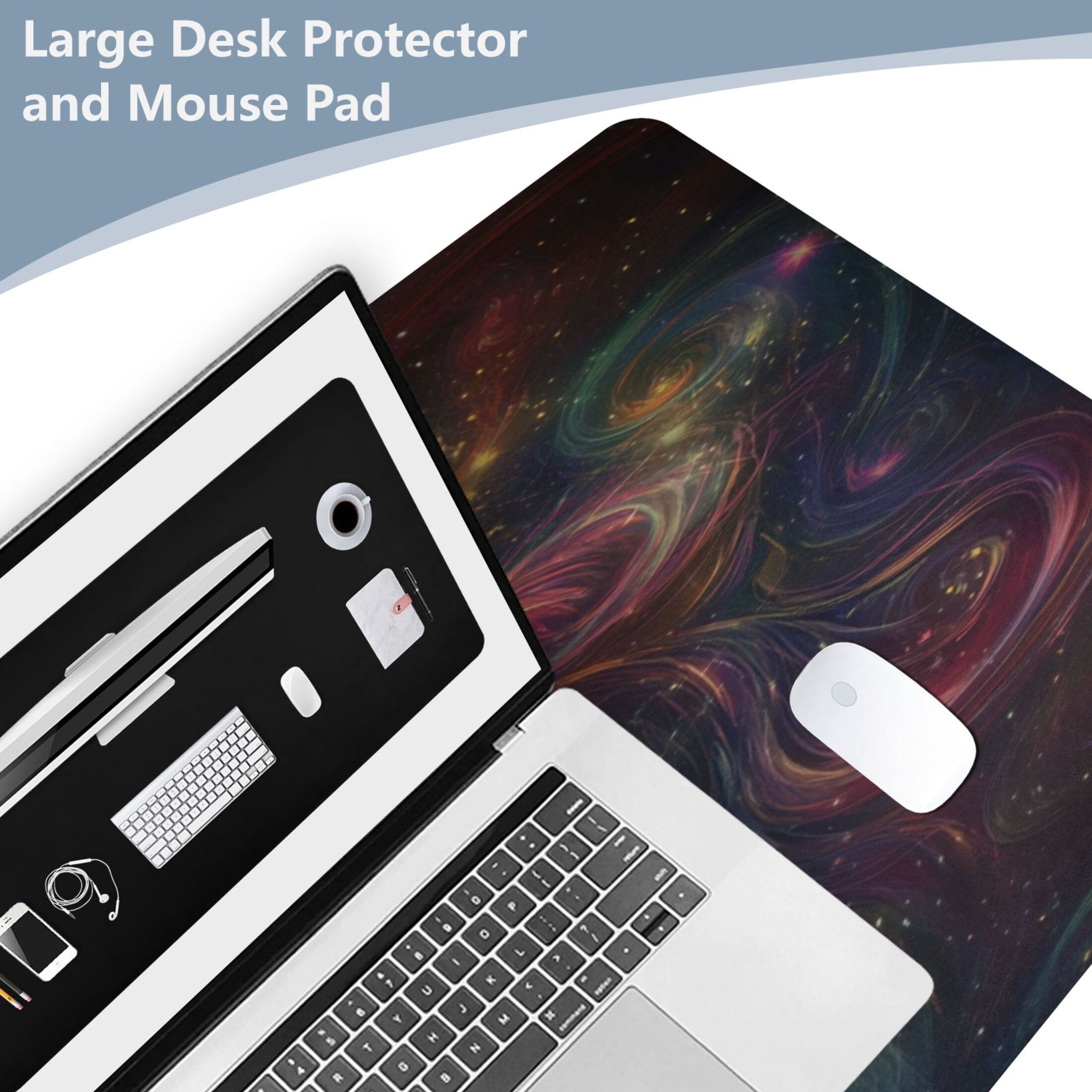 Leather Keyboard and Mouse Desk Mat Office Desk Accessories Protective Office Desk Decor Desk Pad Mat for Gaming, Work from Home, Office Vibrant Colors Unicorn 16.5" x 35.4"