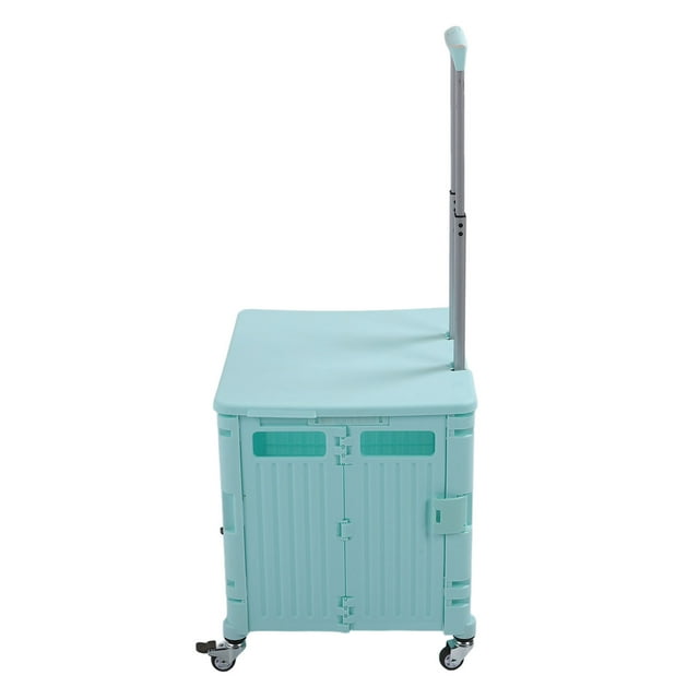 Chariot Utilitaire Pliable, Chariot Roulant Pliable pour Caisse, Chariot à Main Roulant Portable à Rotation 360 avec Couvercle à Poignée Télescopique pour Magasinage Rangement Bureau Transport
