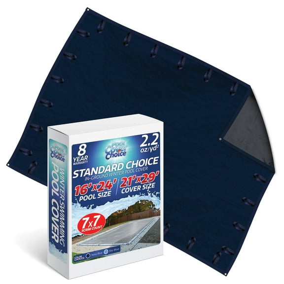 Winter Swimming Pool Cover for 16 ft x 24 ft Inground Rectangular Pool Size, Standard Choice Series, Solid Material, Color - Navy Blue, Pool Cover Choice 361624RCHOICE