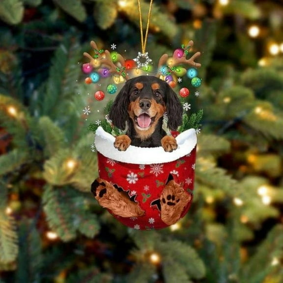 Acrylic 2D FLAT Gordon Setter In Snow Pocket Christmas Ornament