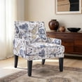 thumbnail image 6 of Bonzy Home Modern Floral Print Accent Chair with Arms and Wooden Legs, Mid‑Century High‑Back Wing Chair with Padded Armrests & Cushioned Seat for Living Room, Blue Yellow Floral, 6 of 6