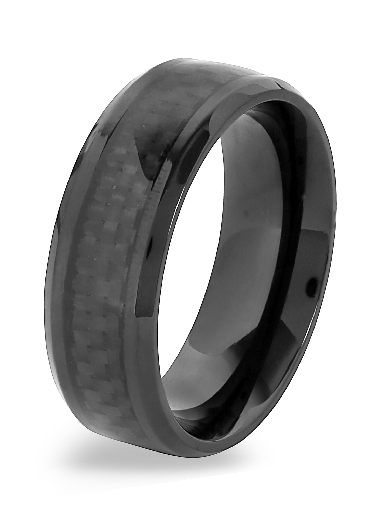 Black Plated Stainless Steel Black Carbon Fiber Ring (8mm)