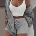 thumbnail image 2 of HAPIMO Women's Cozy Knit Set 3-Piece Outfits Fuzzy Fleece Warm Hooded Cardigan Crop Top Shorts Set Warm Pajamas Loungewear Gray XL, 2 of 6