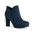 thumbnail image 1 of BLISSFUL STEP Women's Round Toe Block Heels Ankle Heel Boots Navy Blue 8.5, 1 of 6