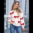 thumbnail image 4 of Suéter de Mujer Otoño 2025 - Jersey de Larga con Cuello Redondo, Jersey de Punto Oversize, Jersey Informal con Estampado Rojo L, 4 of 10