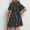 thumbnail image 5 of AURA Plus Size Striped V Neck Midi Dress Ruffle Sleeve High Waist Casual Boho Work Summer Dress for Women, 5 of 6