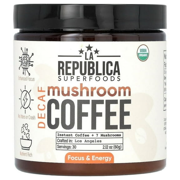 LA Republica, Mushroom Coffee, Instant Coffee   7 Mushrooms, Decaf, 2.12 oz (60 g)