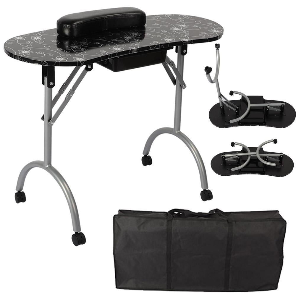 Tebru Portable Manicure Table Folding High Density Board Nail Art Desk with Bag, Nail Art Table