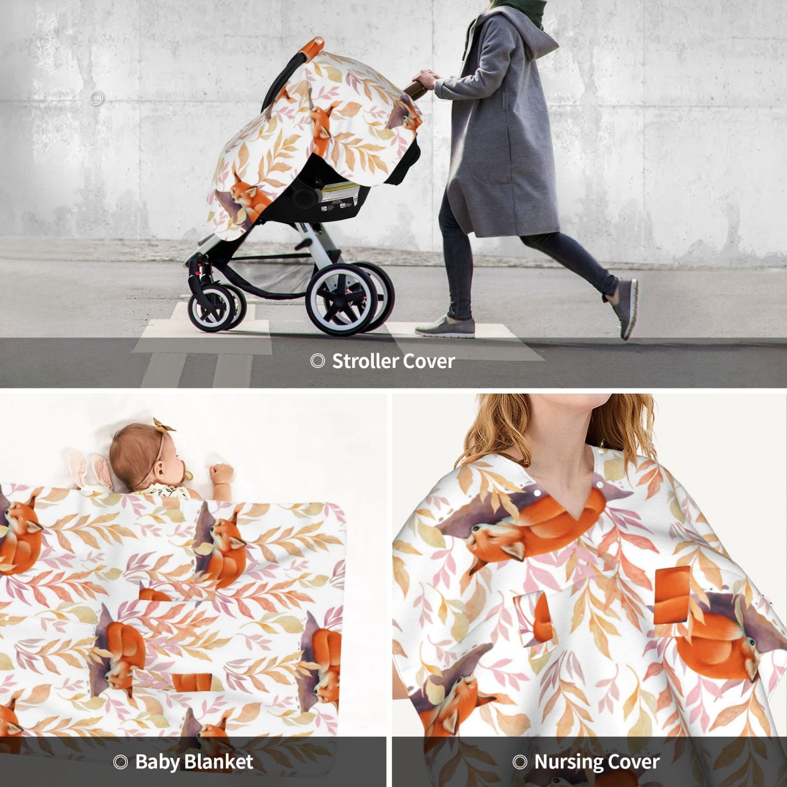 Car Seat Cover Baby - Cute Sleepy Fox Breathable Infant Car Seat Cover for Baby Carseat, Lightweight Comfort Baby Essentials Must Haves Newborn Stuff for Girl Boy