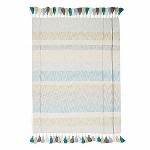 Sparrow & Wren Emily Tasseled Color Block 100% Cotton Throw 59″ X 70″, Silver/Navy