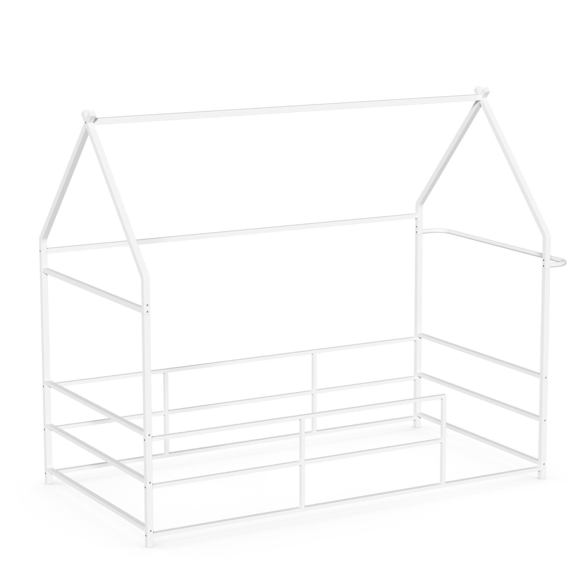 Joywind Twin Montessori Floor House Bed with Headboard, Footboard, Guardrails & Hanging Bar for Kids, Metal Bed Frame